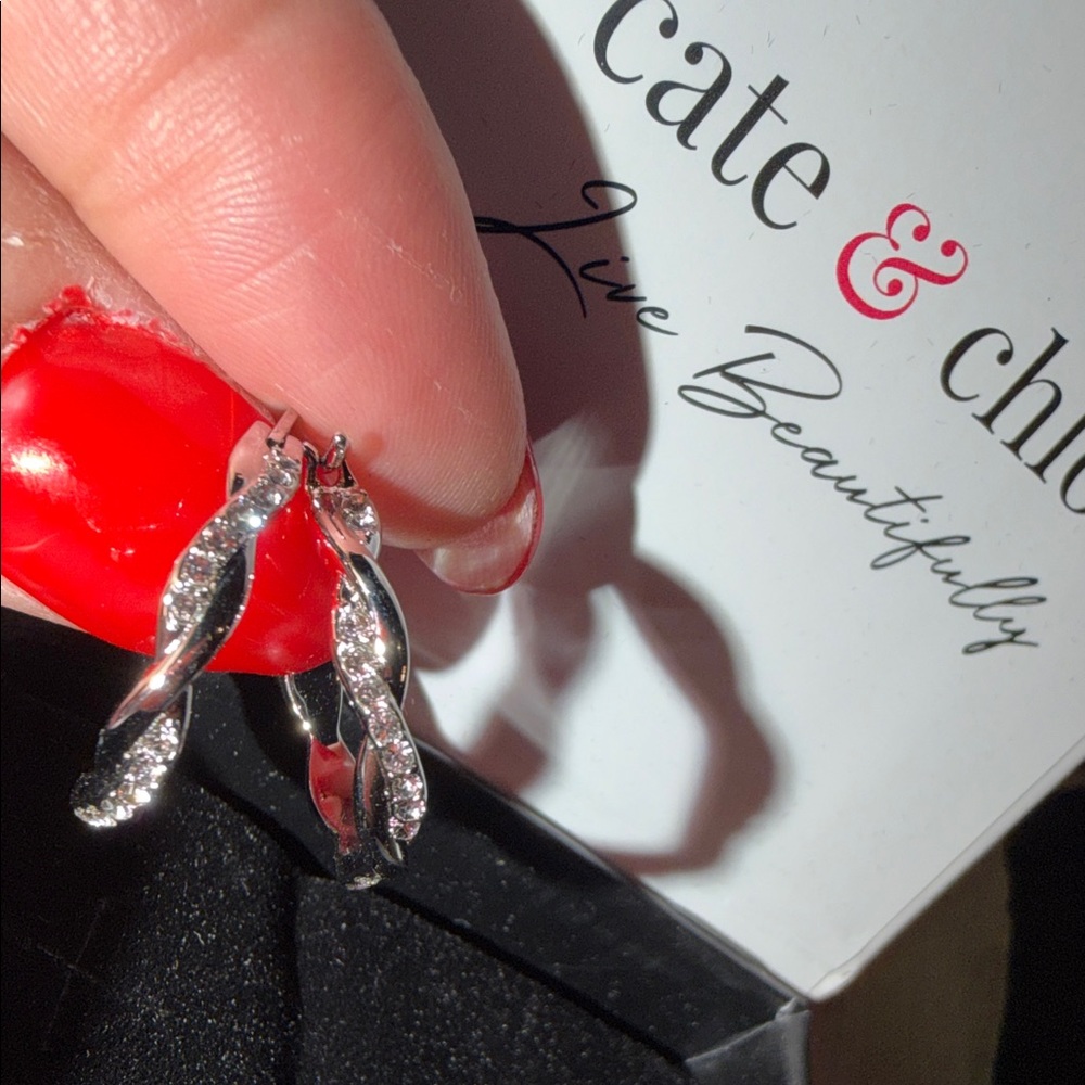Lauren white gold plated Twisted Earrings Cate and Chloe NIB
